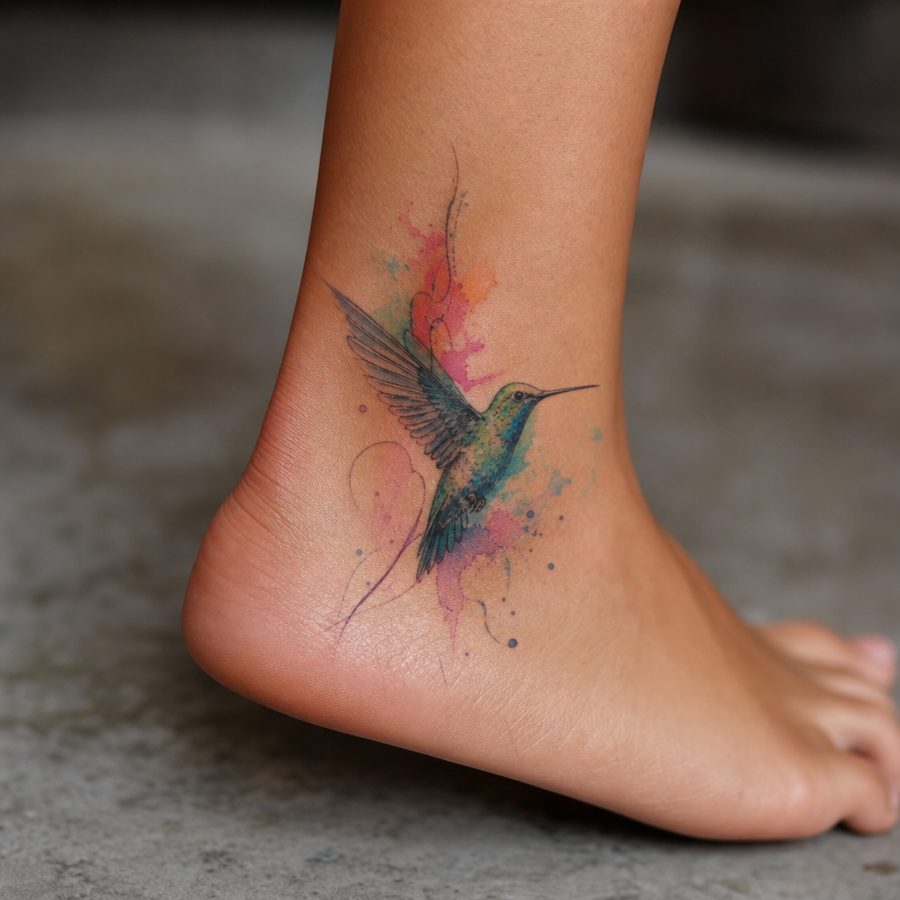Watercolor tattoo on Ankle