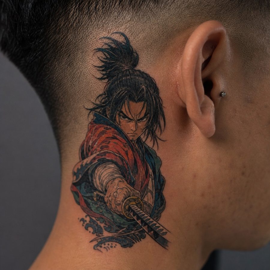 Anime tattoo on Behind Ear